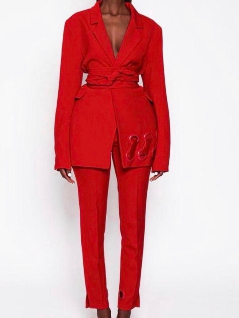 BBXMBAF ORANGE BELTED BLAZER WITH CUT OUT DETAIL